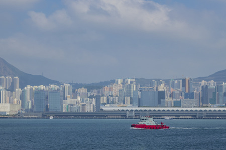 Hong Kong, JAN 1: Ships and the Kowloon bay on JAN 1, 2017 at Hong Kongのeditorial素材