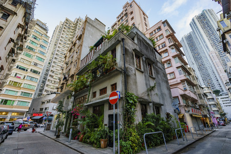 Hong Kong, JAN 1: Old special stone house with plants on JAN 1, 2017 at Hong Kongのeditorial素材