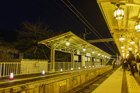 Kyoto, DEC 18: Light festival at Arashiyama train station on DEC 18, 2016 at Kyoto, Japanのeditorial素材