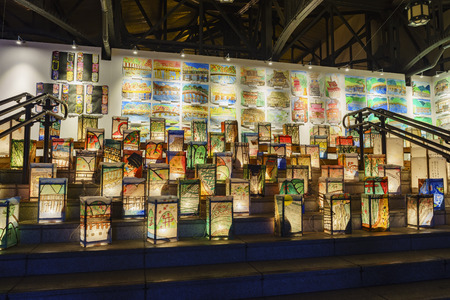 Kyoto, DEC 18: Lantern drawing of light festival in front of the Arashiyama train station on DEC 18, 2016 at Kyoto, Japanのeditorial素材