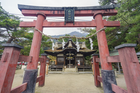 Big entrance Torii of the famous Shirahige Shrine at Japanのeditorial素材