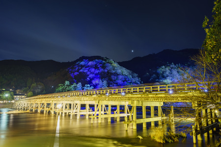 Light up and light festival in Arashiyama area at night, Japanの写真素材