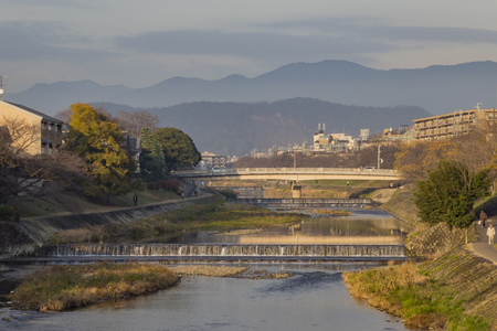 Bridge, river at Mikage Dori, Kyoto, Japanのeditorial素材