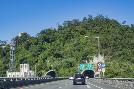 Highway 3 towards Muzha, Xizhi with some traffic at Taiwanのeditorial素材
