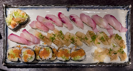 Many piece of Sushi, such as Salmon roe, raw fishの写真素材