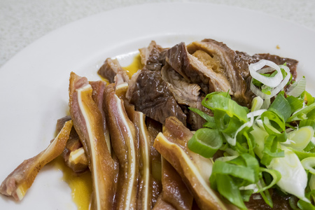 Delicious Hunan style food - pig intestine and pig ear, ate at Taichung, Taiwanの写真素材