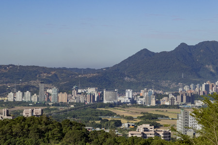 Morning aerial view of Taipei cityscape from Yang Ming University, Taipei, Taiwanのeditorial素材