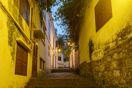 Night view of old building and street at Macau, Chinaの写真素材