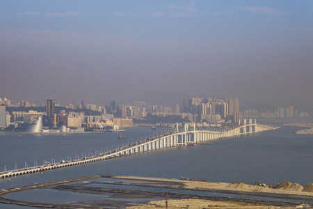 Morning view of the Amizade Bridge and Macau cityscape at Macau, Chinaの写真素材