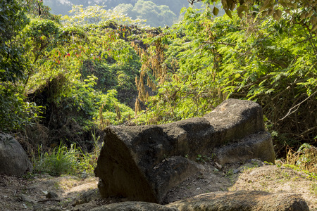The coffin shape rock on a nature path at Taipa, Macau, Chinaの写真素材