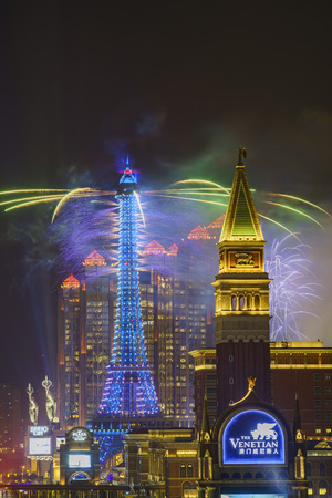 Macau, JAN 1: Parisian Macao new year fireworks on JAN 1, 2017 at Macauのeditorial素材