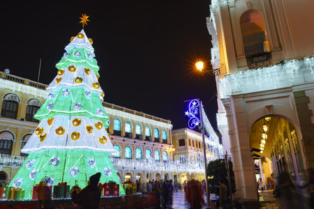 Macau, DEC 30: The famous Senado Square during Christmas on DEC 30, 2016 at Macau, Chinaのeditorial素材