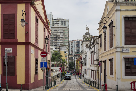Macau, DEC 29: The historical Bairro de Sao Lazaro area on DEC 29, 2016 at Macau, Chinaのeditorial素材