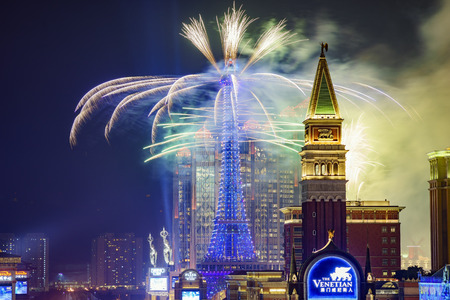 Macau, JAN 1: Parisian Macao new year fireworks on JAN 1, 2017 at Macauのeditorial素材