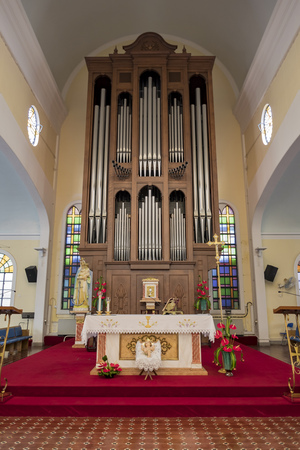 Macau, DEC 29: The interior of the historical St. Lazarus' Church on DEC 29, 2016 at Macau, Chinaのeditorial素材