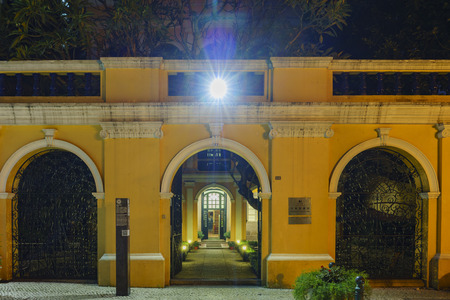 Macau, DEC 30: Night view of Sir Robert Ho Tung Library on DEC 30, 2016 at Macau, Chinaのeditorial素材