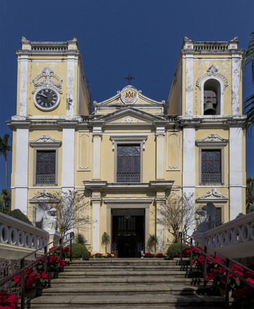 Macau, DEC 31: Morning view of St. Joseph's Seminary and Church on DEC 31, 2016 at Macau, Chinaのeditorial素材