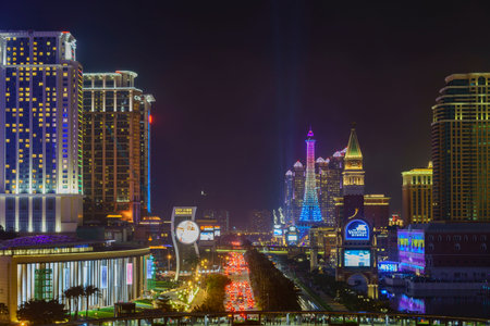 Macau, DEC 31: Parisian Macao and Venetian casino night view on DEC 31, 2016 at Macau