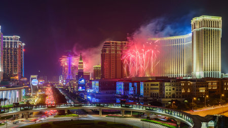 Macau, JAN 1: Parisian Macao new year fireworks on JAN 1, 2017 at Macauのeditorial素材