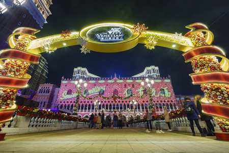 Macau, DEC 29: Beautiful night scene of Venetian on DEC 29, 2016 at Macauのeditorial素材