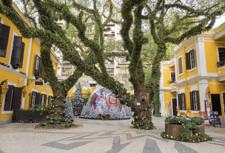 Macau, DEC 29: Afternoon view of the historical Bairro de Sao Lazaro on DEC 29, 2016 at Macau, Chinaのeditorial素材