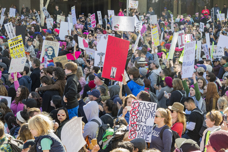 Los Angeles, JAN 21: Special Women March event and Protesters on JAN 21, 2017 at Los Angeles, Californiaのeditorial素材
