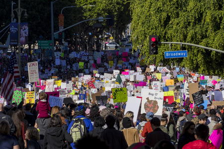 Los Angeles, JAN 21: Special Women March event and Protesters on JAN 21, 2017 at Los Angeles, Californiaのeditorial素材