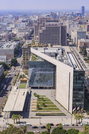 Los Angeles, AUG 23: Morning aerial view of Los Angeles cityscape with Los Angeles Police Department Headquarters on AUG 23, 2014 at Los Angeles, Californiaのeditorial素材