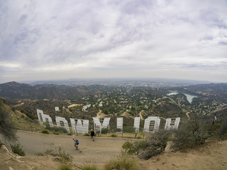 Los Angeles, JUL 20: Hollywood sign from back on JUL 20, 2014 at Los Angeles, Californiaのeditorial素材