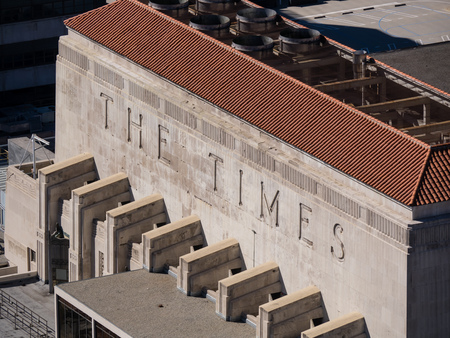 Los Angeles, NOV 7: Morning aerial view of Los Angeles's The Times building on NOV 7, 2014 at Los Angeles, Californiaのeditorial素材