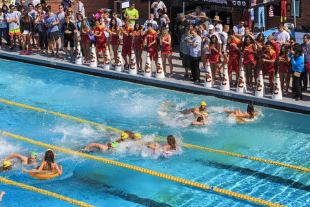 Los Angeles, APR 12: Special swim with Mike event of USC on APR 12, 2015 at Los Angeles, Californiaのeditorial素材