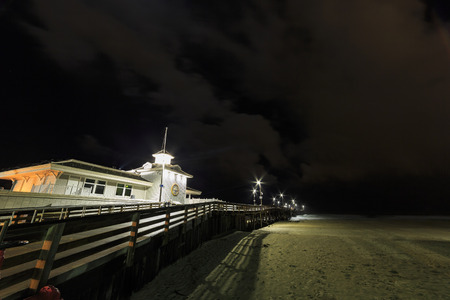 Night view of Newport Beach pier, Los Angeles, Californiaのeditorial素材