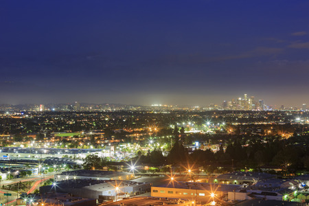 Night view of Los Angeles downtown skyline from Baldwin Hills Scenic Overlookのeditorial素材