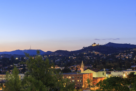 Griffith observatory and church landscape from Barnsdall Art Parkのeditorial素材
