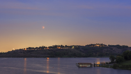 Red moon at Frank G. Bonelli Regional Park, Los Angeles County, Californiaの写真素材