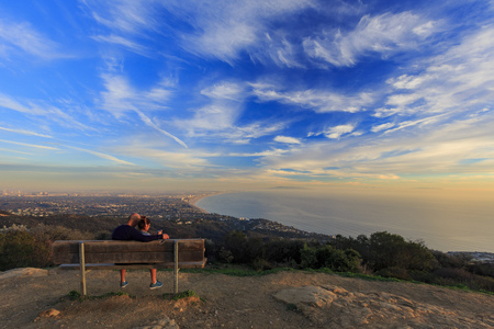Sunset view of Santa Monica bay from Parker Mesa Overlookのeditorial素材