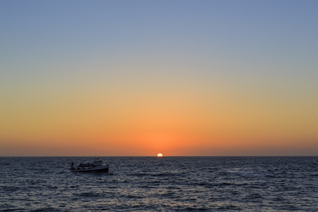 sunset at Redondo Beach with ship, Los Angeles, Californiaの写真素材