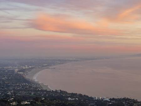 Sunset red cloud view of Santa Monica bay from Parker Mesa Overlookの写真素材