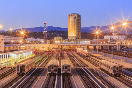Night view of the Metro system in Los Angeles, Californiaのeditorial素材