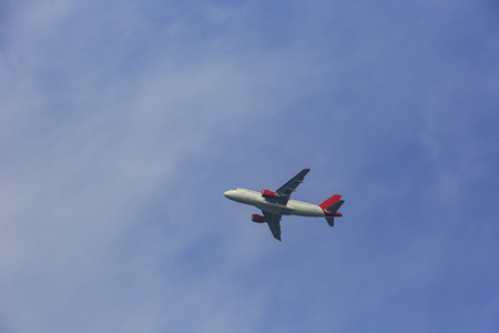 Morning view of airplane flying in the sky towards their destinationのeditorial素材