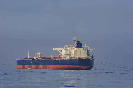 Morning view of a big ship parking near Los Angelesの写真素材