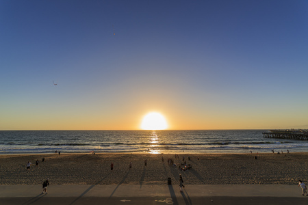 Beautiful sunset at Redondo Beach with people, Los Angeles, Californiaのeditorial素材