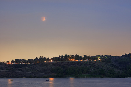 Red moon at Frank G. Bonelli Regional Park, Los Angeles County, Californiaの写真素材