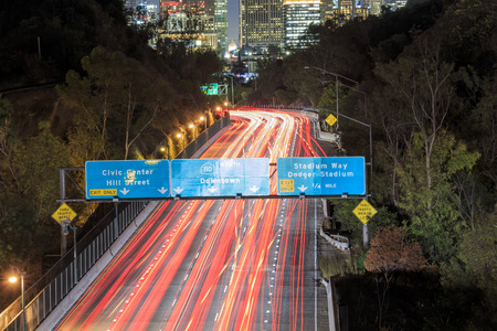 Los Angeles Night Urban cityscape and 110 Freewayの写真素材