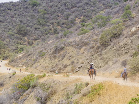 Horseback riding in Hollywood Hills trail, Los Angelesのeditorial素材
