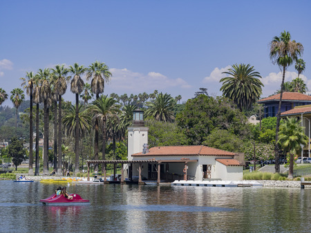 Echo Park Lake, Los Angeles, Californiaのeditorial素材