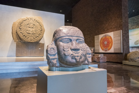 Mexico City, FEB 16: Aztec Sunstone in the National Museum of Anthropology (Museo Nacional de Antropologia, MNA) on FEB 16, 2017 at Mexico Cityのeditorial素材