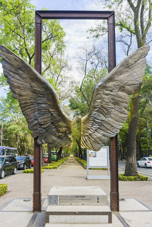 Mexico City, FEB 16: Beautiful wing statue near National Museum of Anthropology on FEB 16, 2016 at Mexico Cityのeditorial素材
