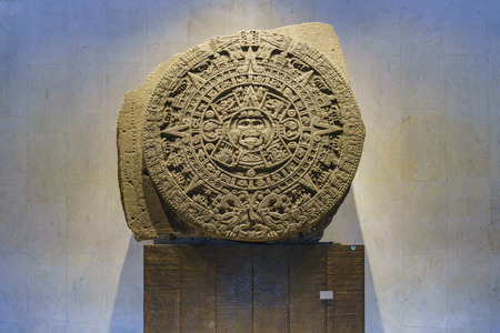 Mexico City, FEB 16: Aztec Sunstone in the National Museum of Anthropology (Museo Nacional de Antropologia, MNA) on FEB 16, 2017 at Mexico Cityのeditorial素材