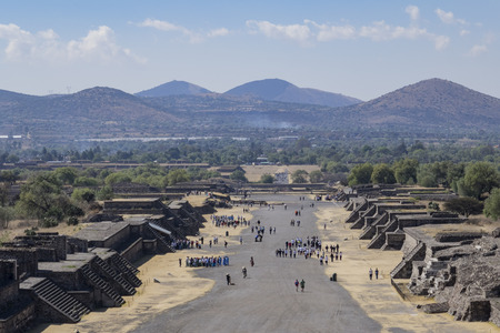 Aerial view of the Avenue of the Dead from Pyramid of the Moon in Teotihuacan, Mexicoのeditorial素材